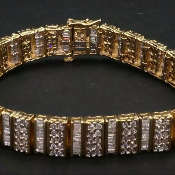 6.44 cttws GENUINE DIAMOND 10K GOLD BRACELET - Picture 2 of 16